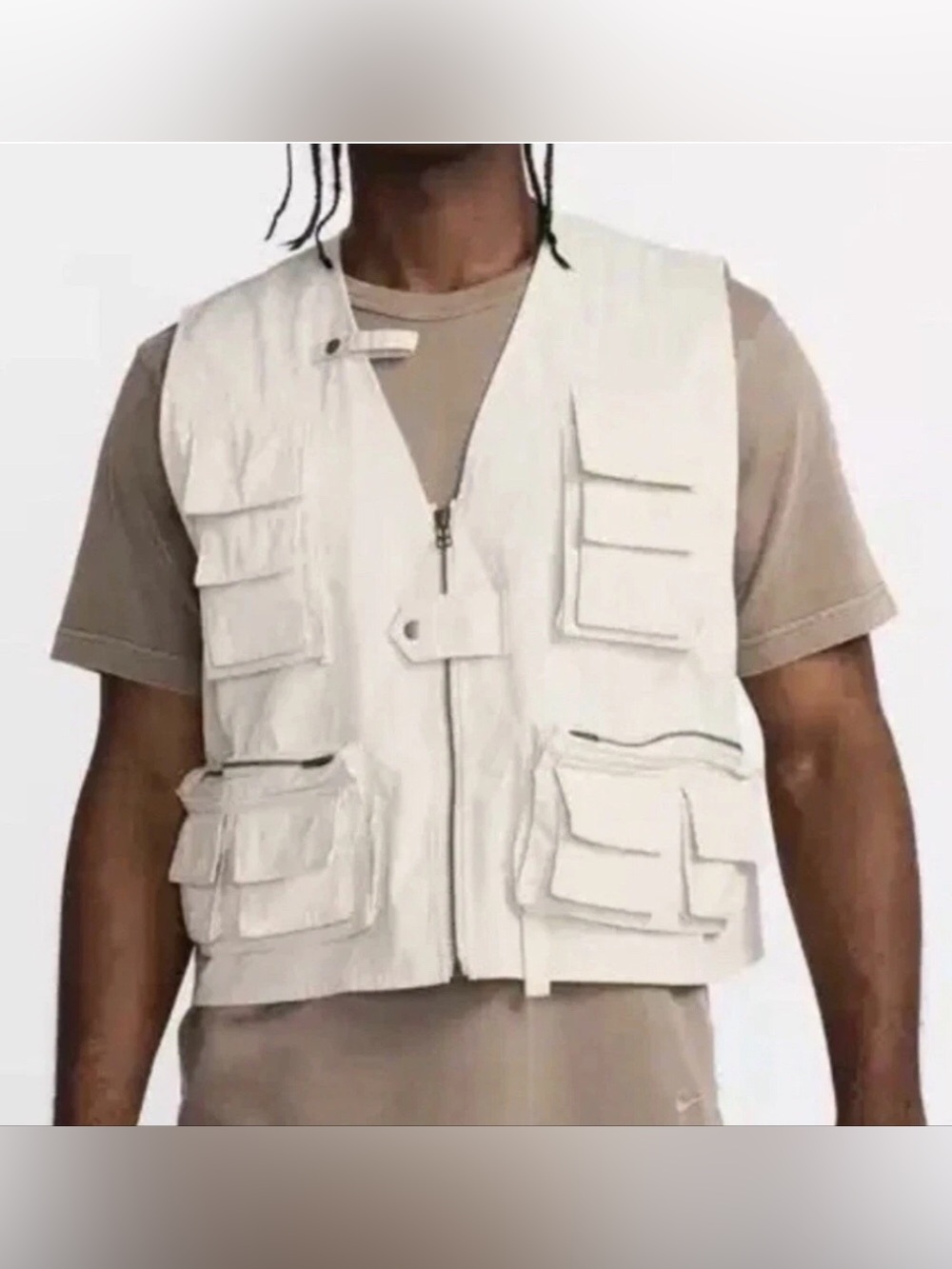 Nike Life Men's Multi-Pocket Utility Cargo Vest(FN3214-101) Large- Beige